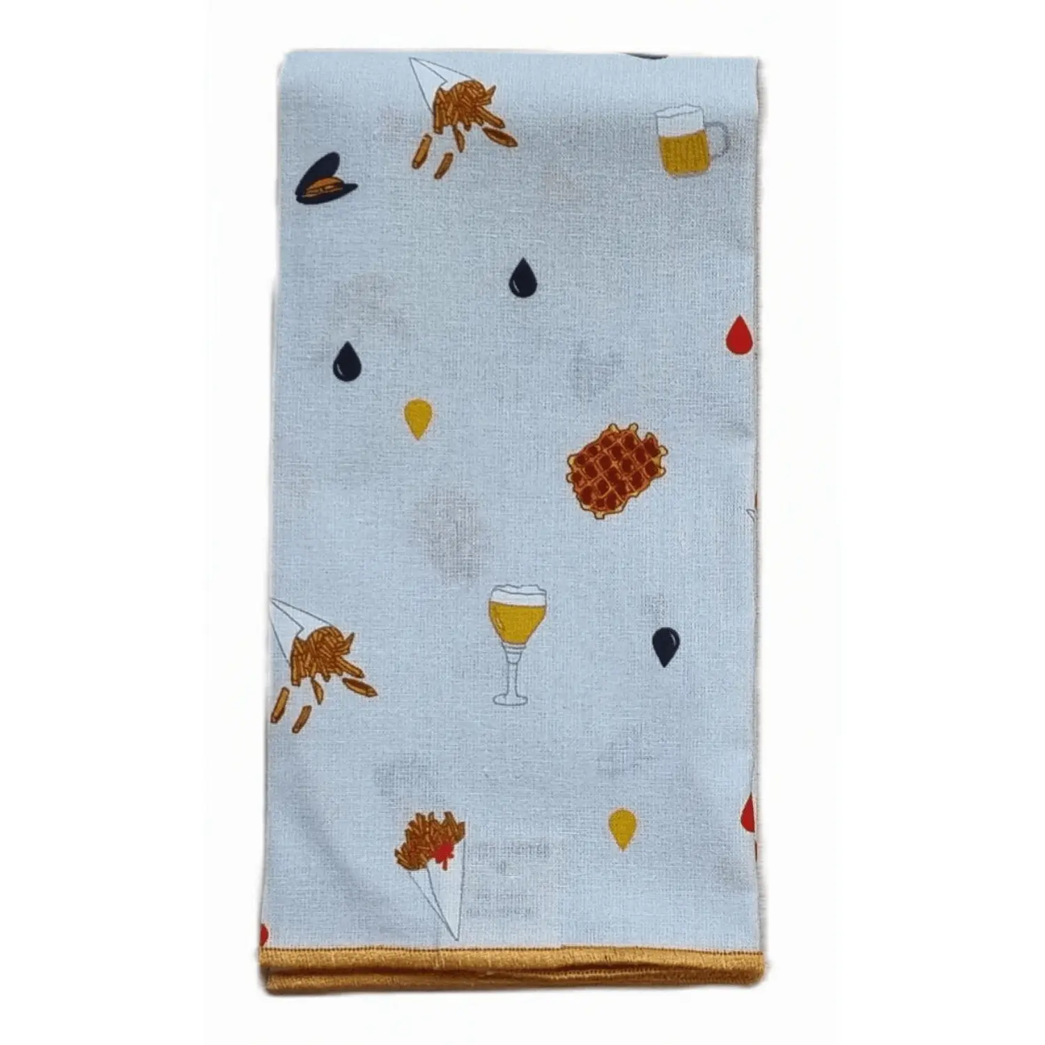 Mouchoir en tissu réutilisable avec motifs belges : frites, gaufres, chocolat et moule
