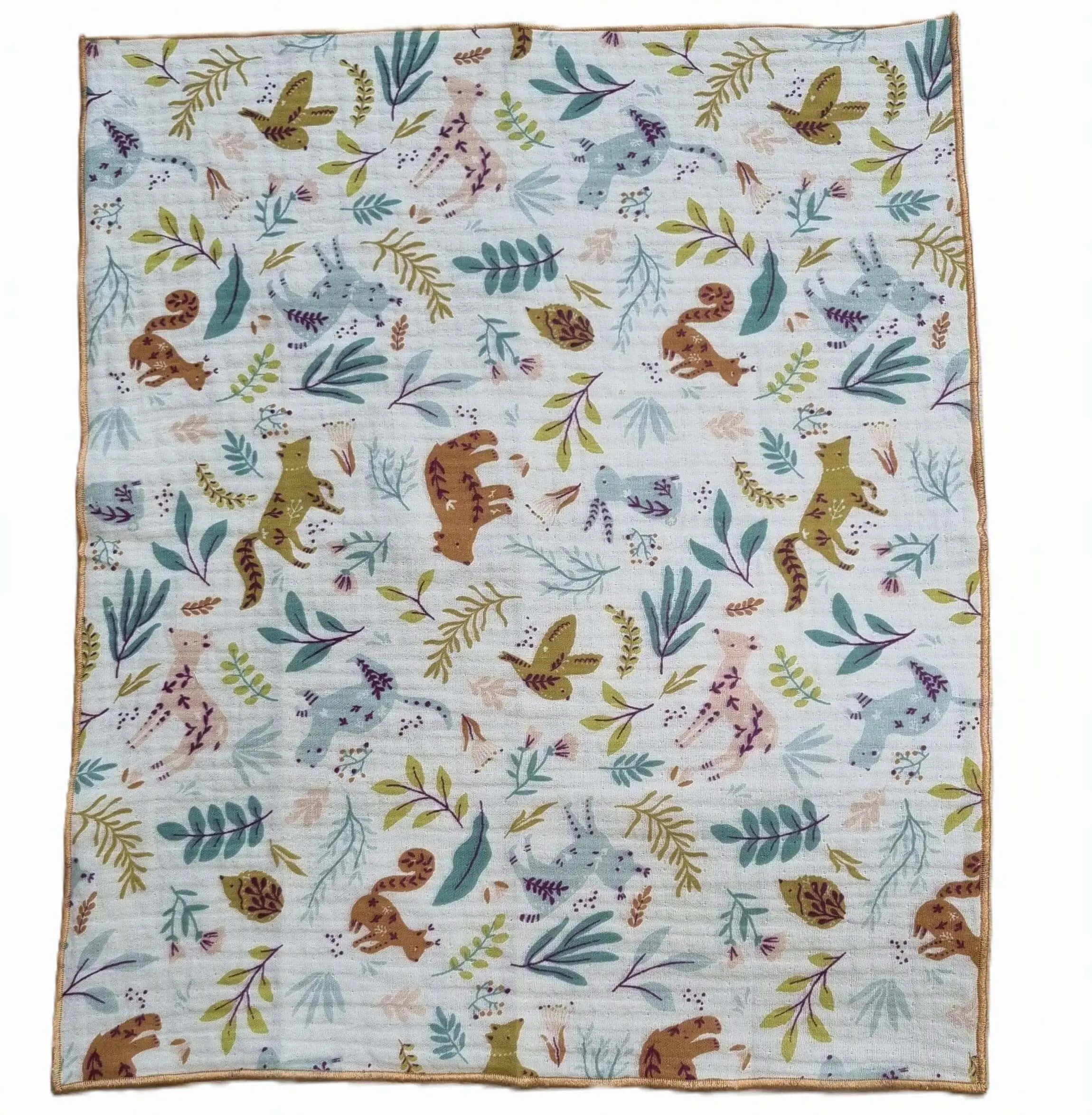 Serviette en double gaze de coton avec motifs d’animaux de la forêt, format 35 x 40 cm